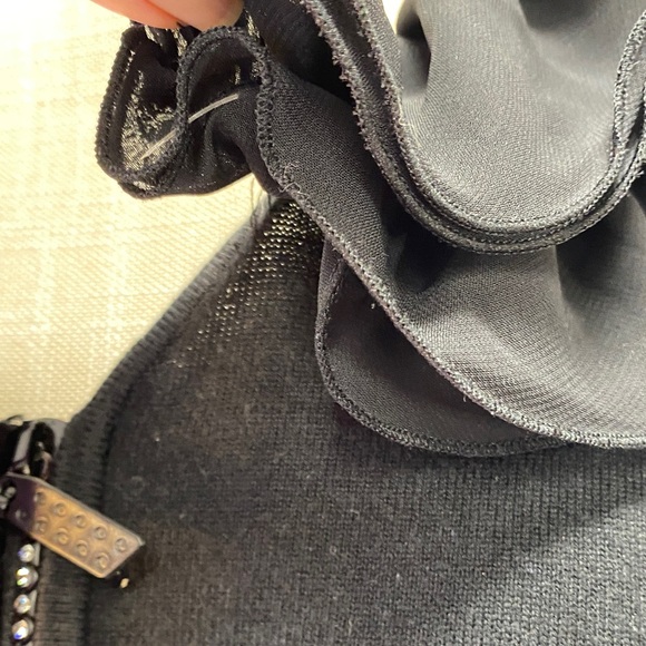 Belldini size‎ large Black Ruffle Neck Sweater bling zipper dressy stretch comfy - Picture 11 of 11